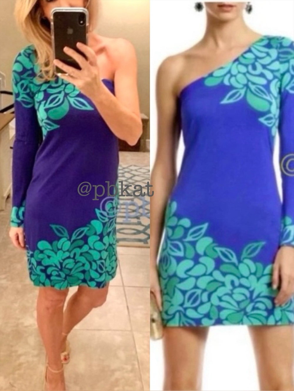 Lilly Pulitzer Palm Silk Blue Blend One Shoulder Dress